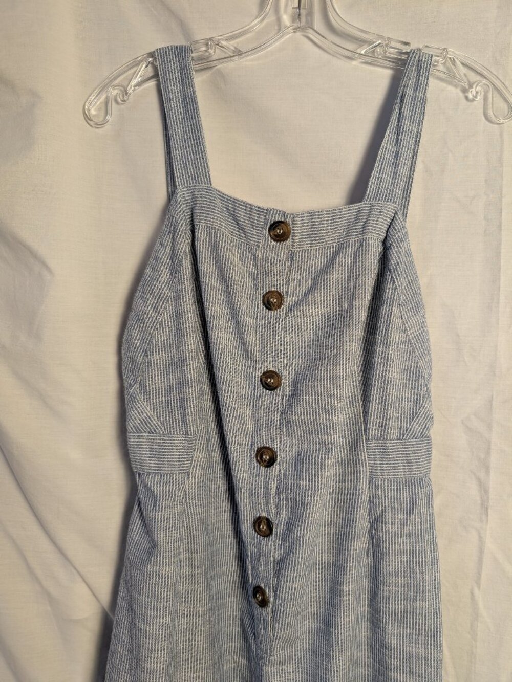 Japna L Blue & White Stripe Cotton Linen Look Wide Leg Jumpsuit Button Front - Picture 3 of 8